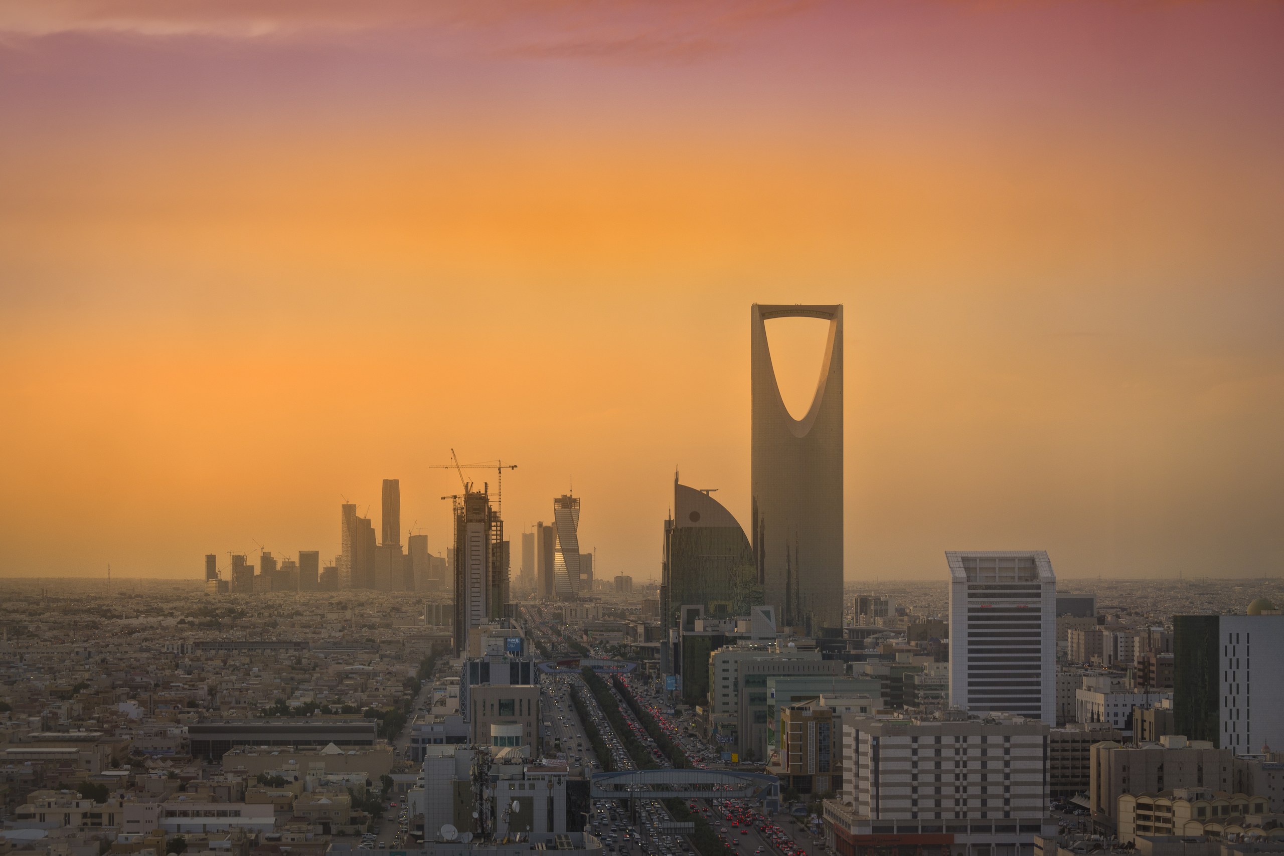 Riyadh skyline with the King Abdullah Financial District and Kingdom Centre